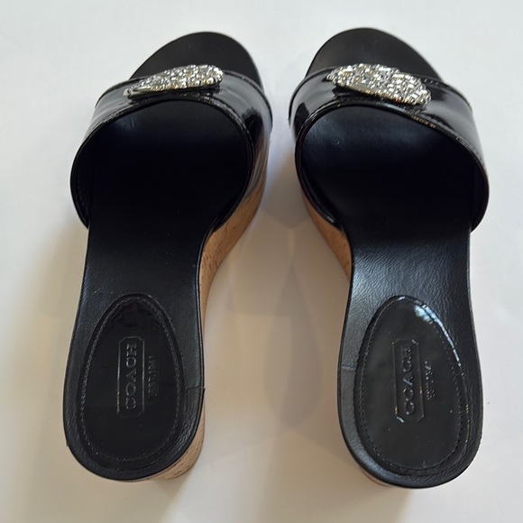 Coach Judith Patent Leather Cork Wedge Slide with Silver Accents by size 9.5 B - Picture 11 of 11